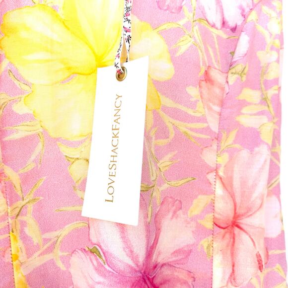 New LoveShackFancy Fabienne Cotton Silk Ruffle Mini Dress Pink Floral Size 4 - Picture 7 of 11